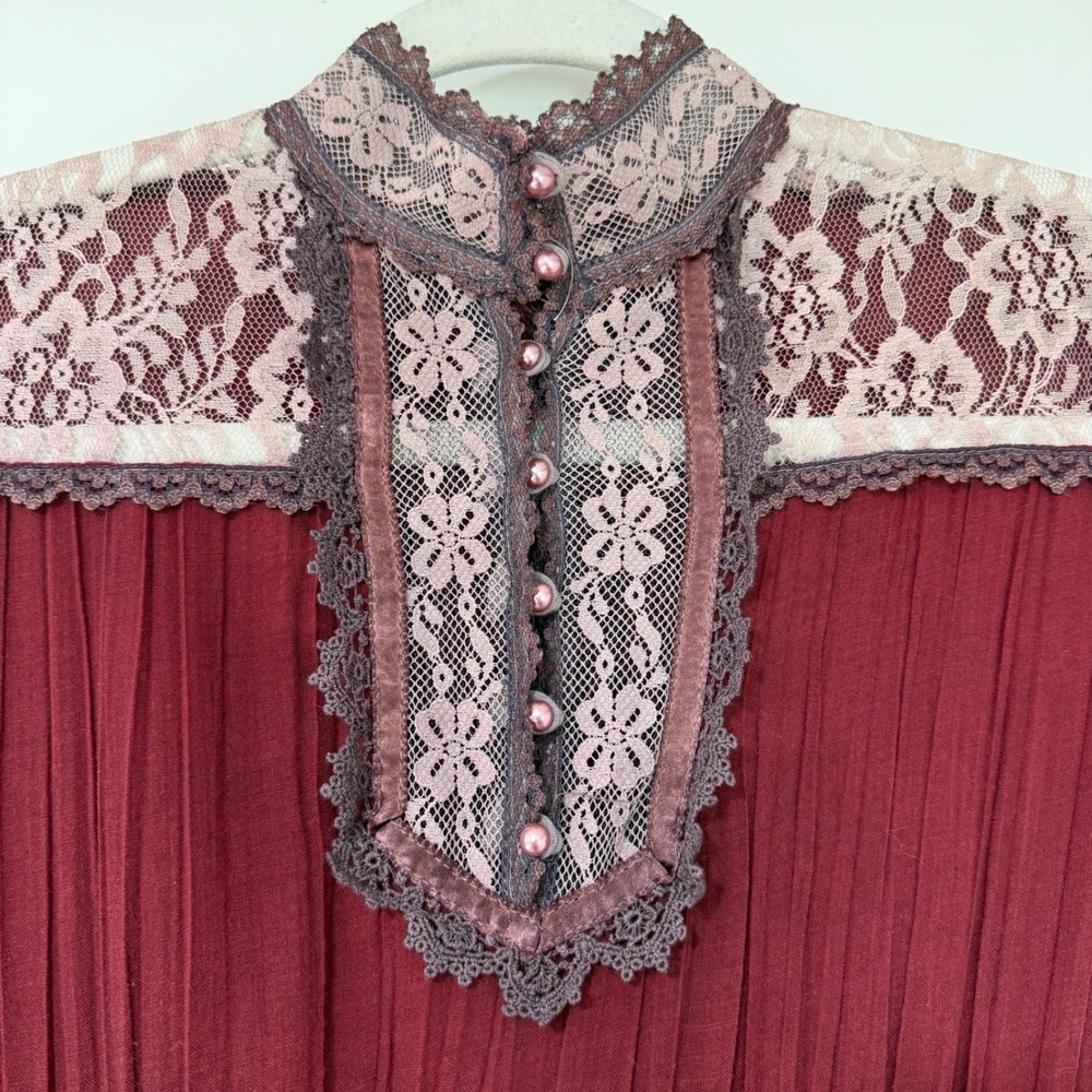 Gunne Sax 70s Vintage Lace Maxi Dress Womens S Burgundy Victorian Prairie - Picture 3 of 15